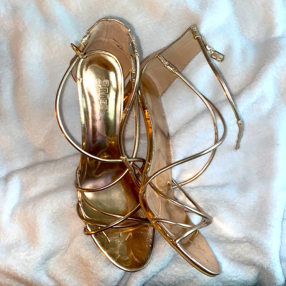 Strappy rose gold heels